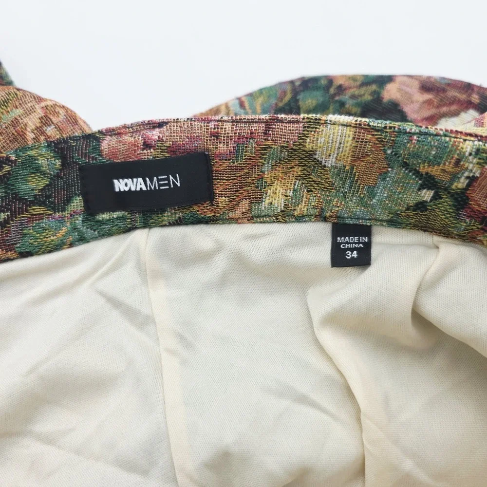 Fashion‎ Nova Men's 34X35 Denim Floral Flared Tapestry Cargo Pockets Lined Pants